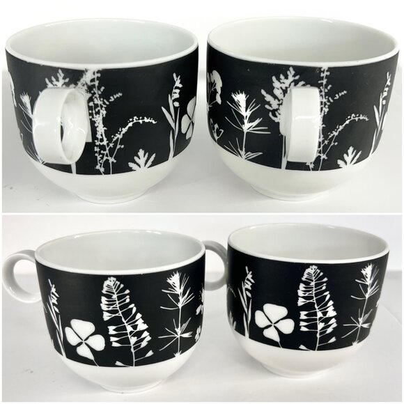 Franconia-Krautheim Candlelight 4 Pce Flat Porcelain Cup Saucer Set B/W Floral - Picture 3 of 13